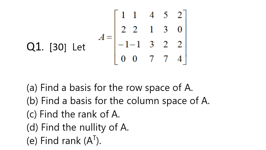 Solved Q1. 30 Let A 1145222130 1 132200774 a Find a Chegg