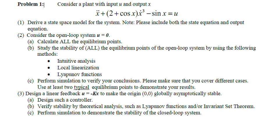 Solved Problem 1: Consider A Plant With Input U And Output X | Chegg.com