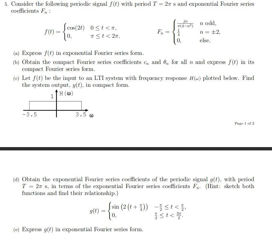 Solved 5 Consider The Following Periodic Signal F T With