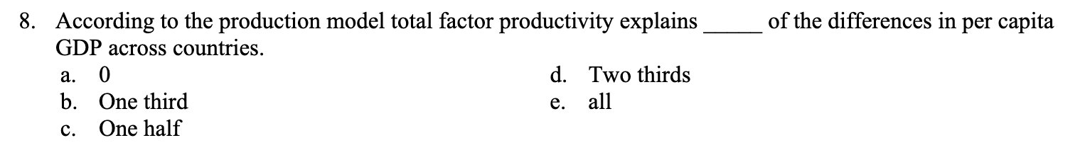 Solved 8. According To The Production Model Total Factor | Chegg.com