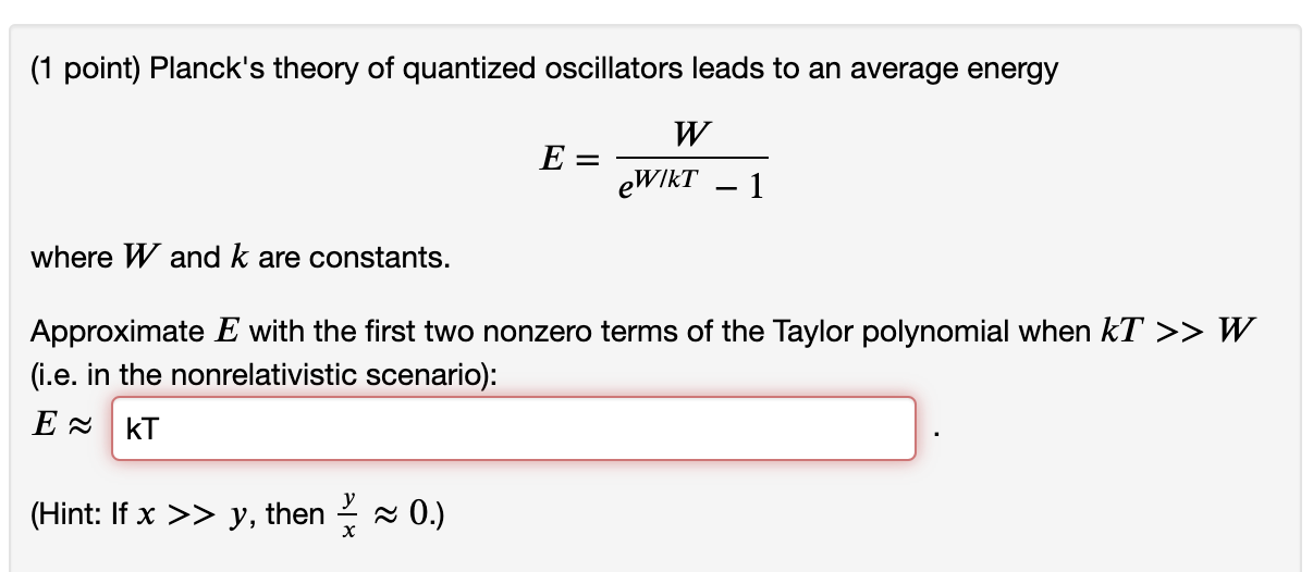 Solved (1 point) Planck's theory of quantized oscillators