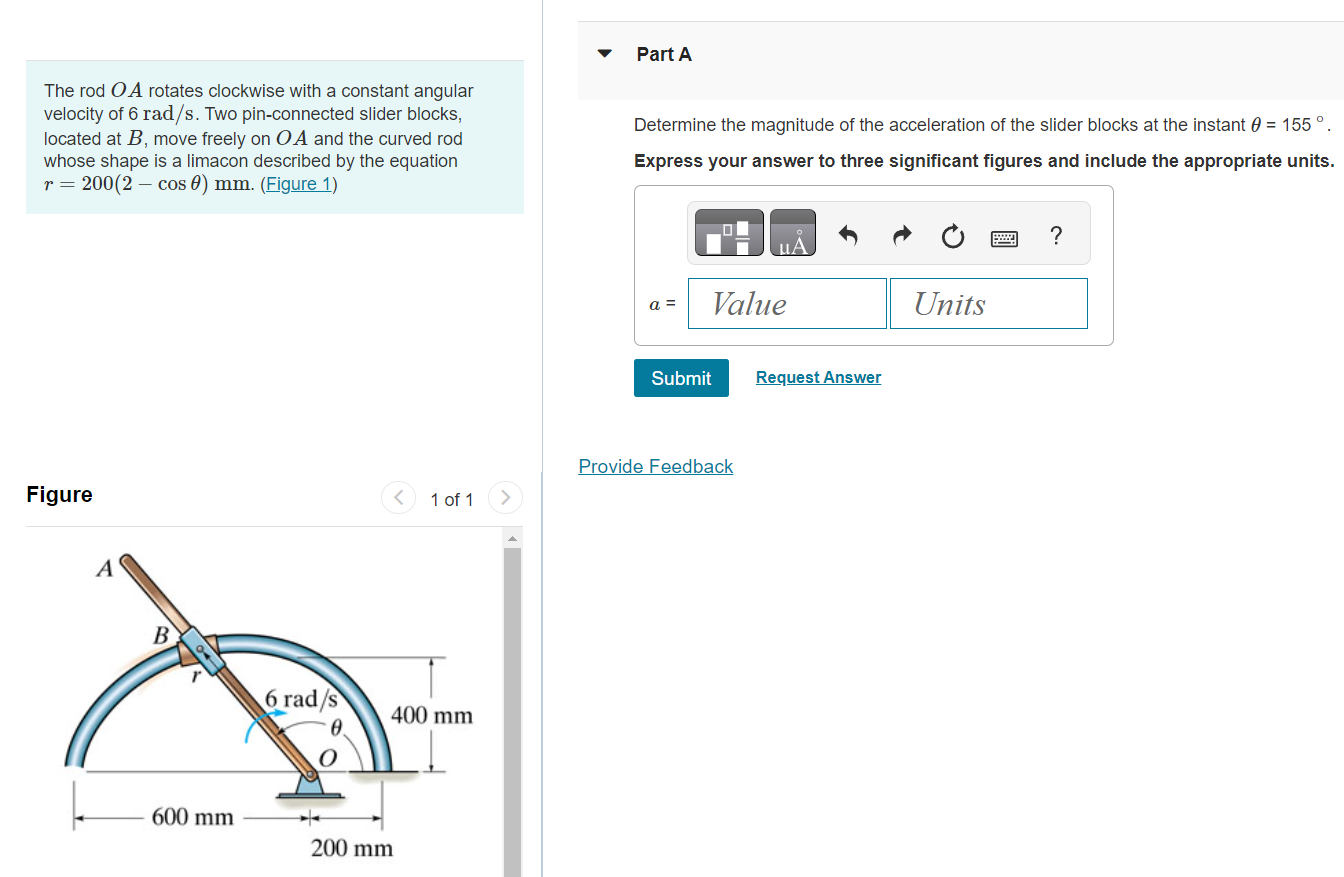 Solved The rod OA rotates clockwise with a constant angular | Chegg.com