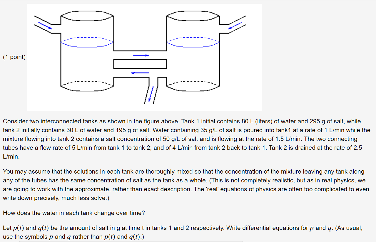 Solved (1 point) Consider two interconnected tanks as shown | Chegg.com