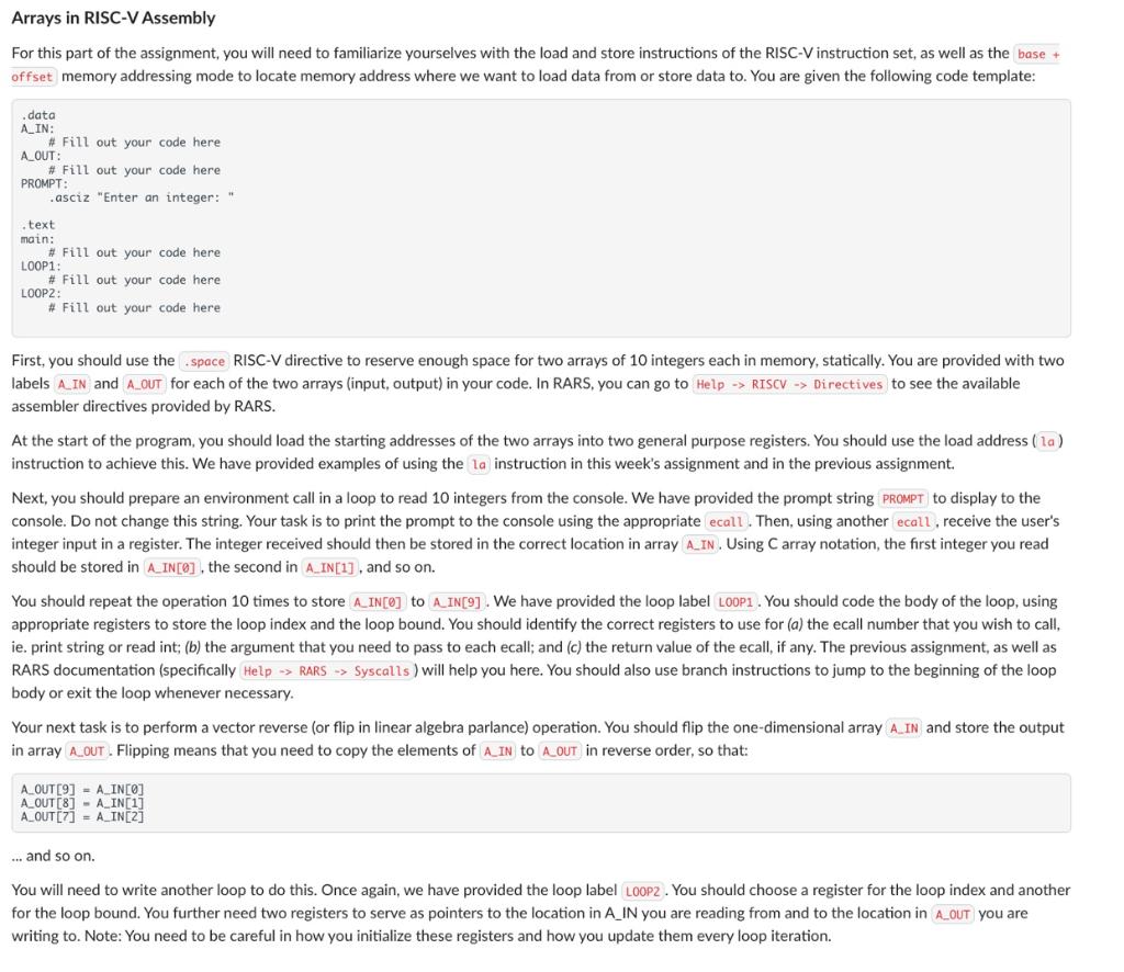 Solved Arrays In RISC-V Assembly For This Part Of The | Chegg.com