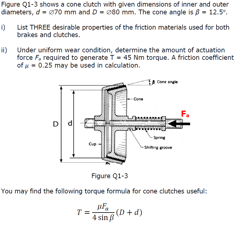Solved Figure Q13 shows a cone clutch with given dimensions