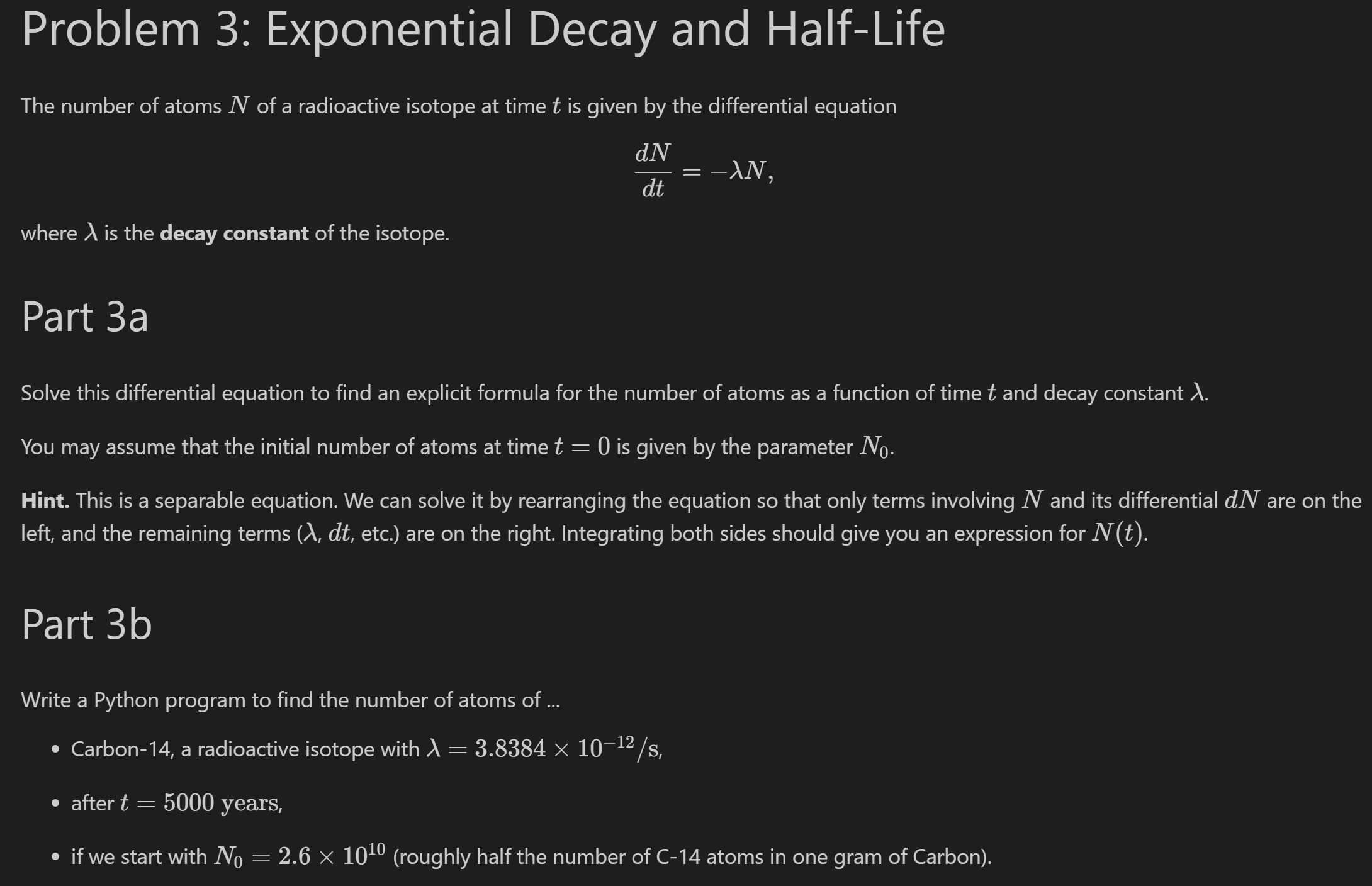 Solved Problem 3: Exponential Decay and Half-Life The number | Chegg.com