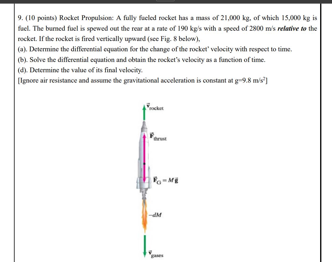 Solved 9. (10 points) Rocket Propulsion: A fully fueled | Chegg.com