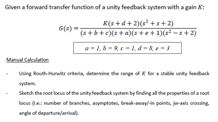 Solved Given a forward transfer function of a unity feedback | Chegg.com