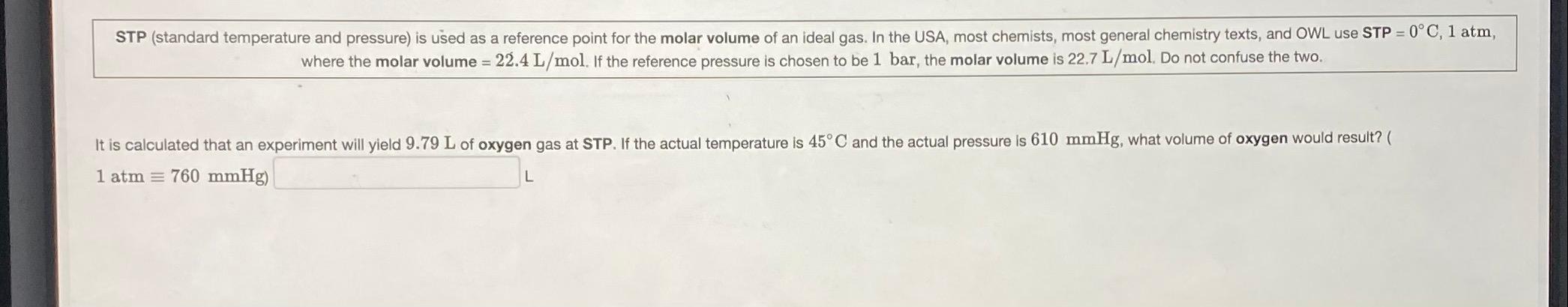 Solved STP (standard temperature and pressure) is used as a | Chegg.com