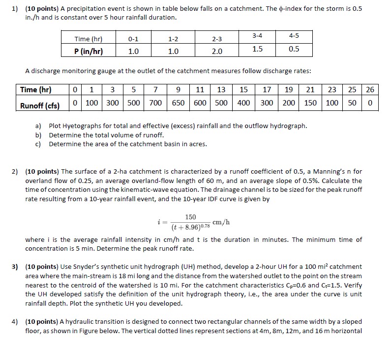 Solved 1) (10 Points) A Precipitation Event Is Shown In | Chegg.com