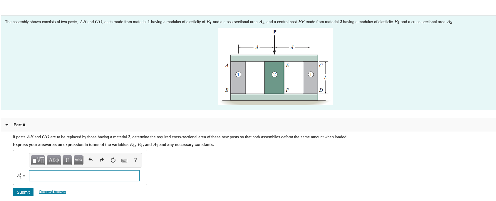 Solved The assembly shown consists of two posts, AB and CD, | Chegg.com