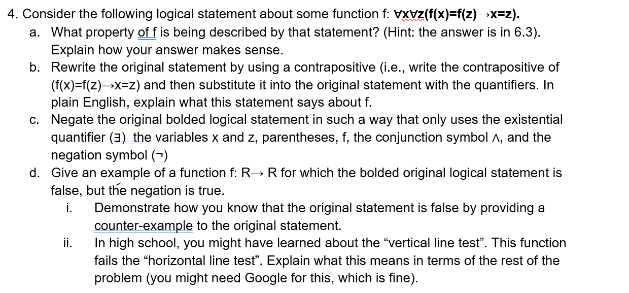 Solved 4. Consider The Following Logical Statement About | Chegg.com