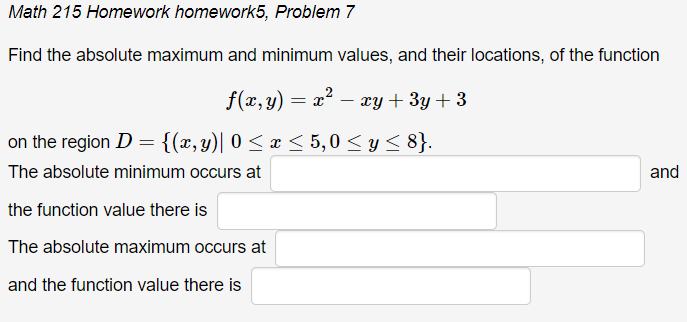 Solved Math 215 Homework homework5, Problem 7 Find the | Chegg.com