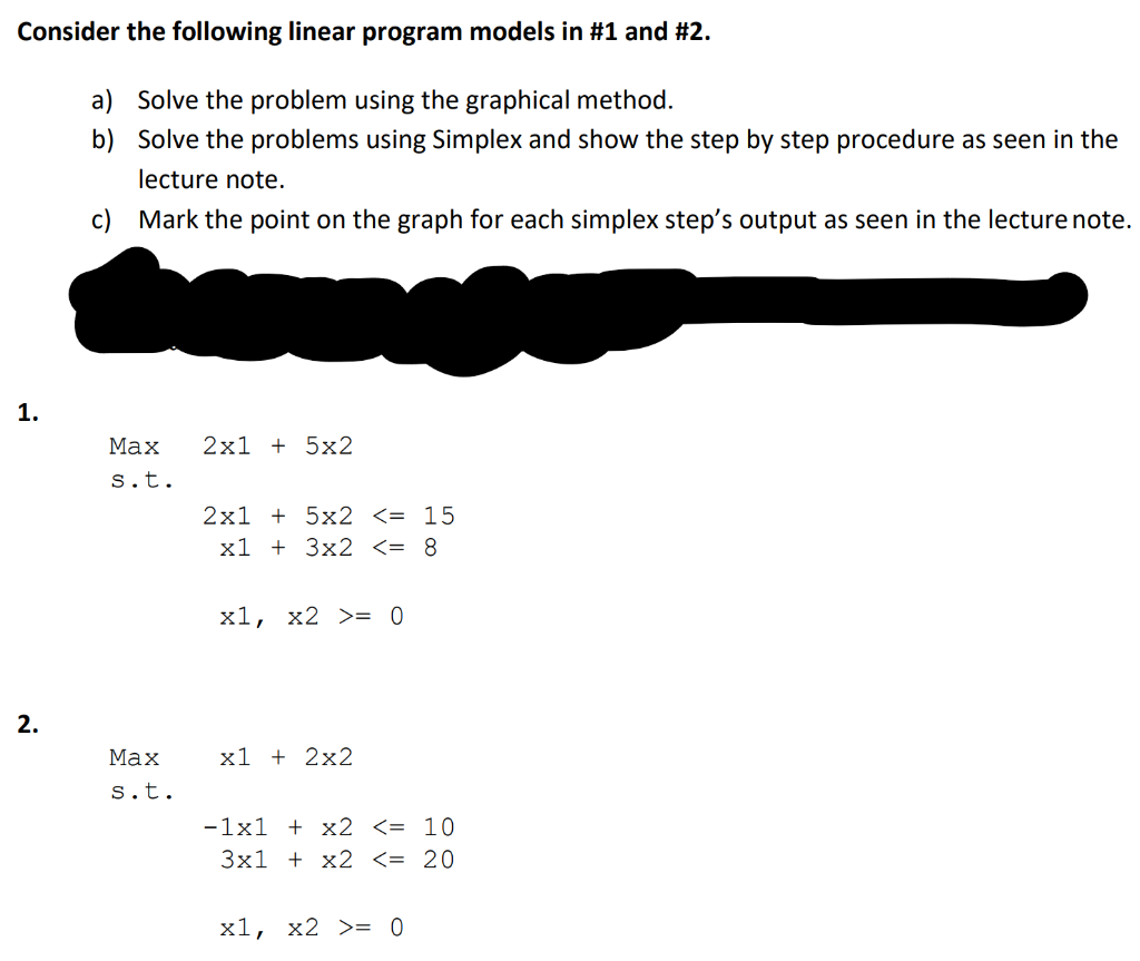 Solved Consider The Following Linear Program Models In \#1 | Chegg.com