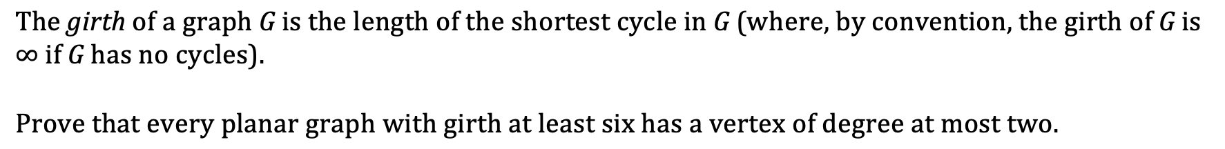 Solved The girth of a graph G is the length of the shortest | Chegg.com