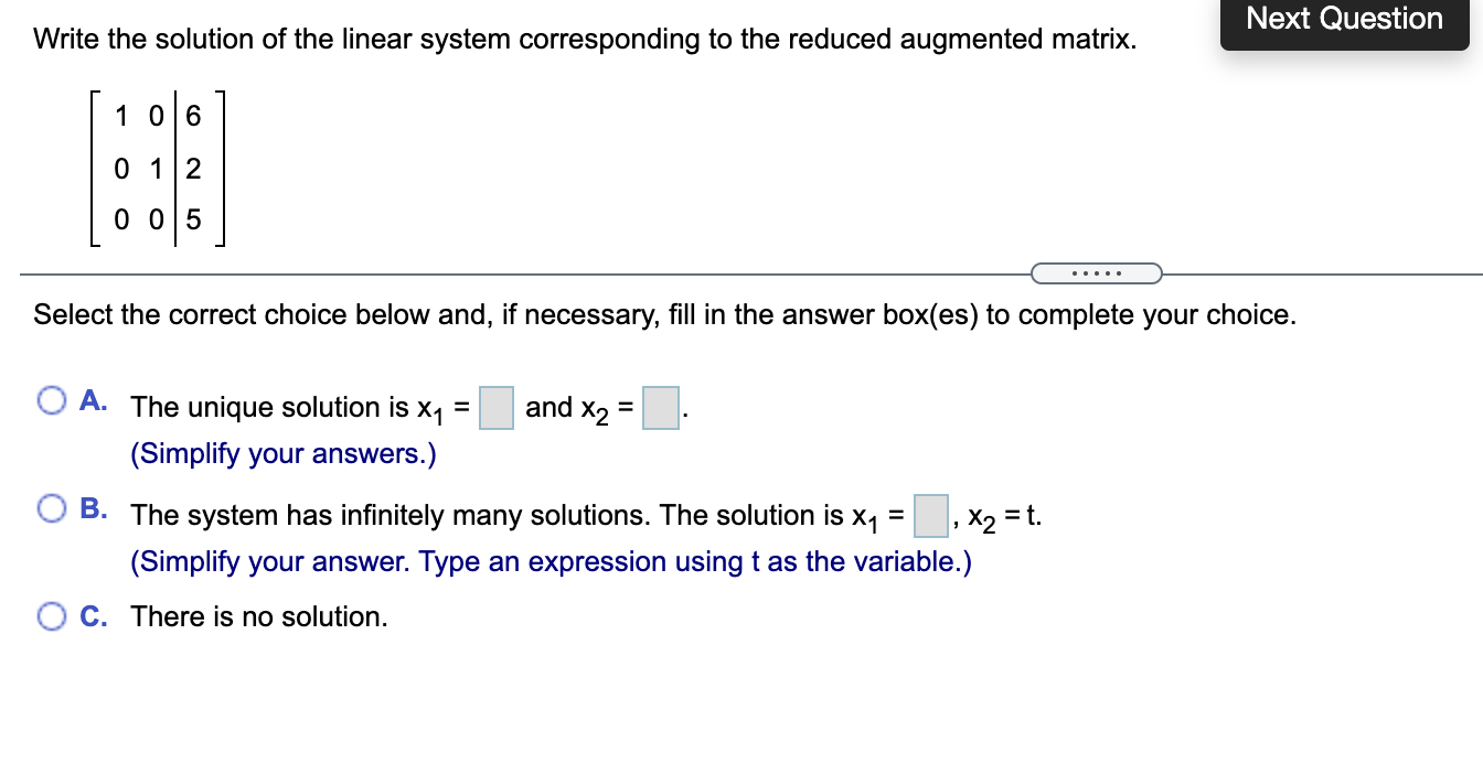 Solved Next Question Write the solution of the linear system | Chegg.com