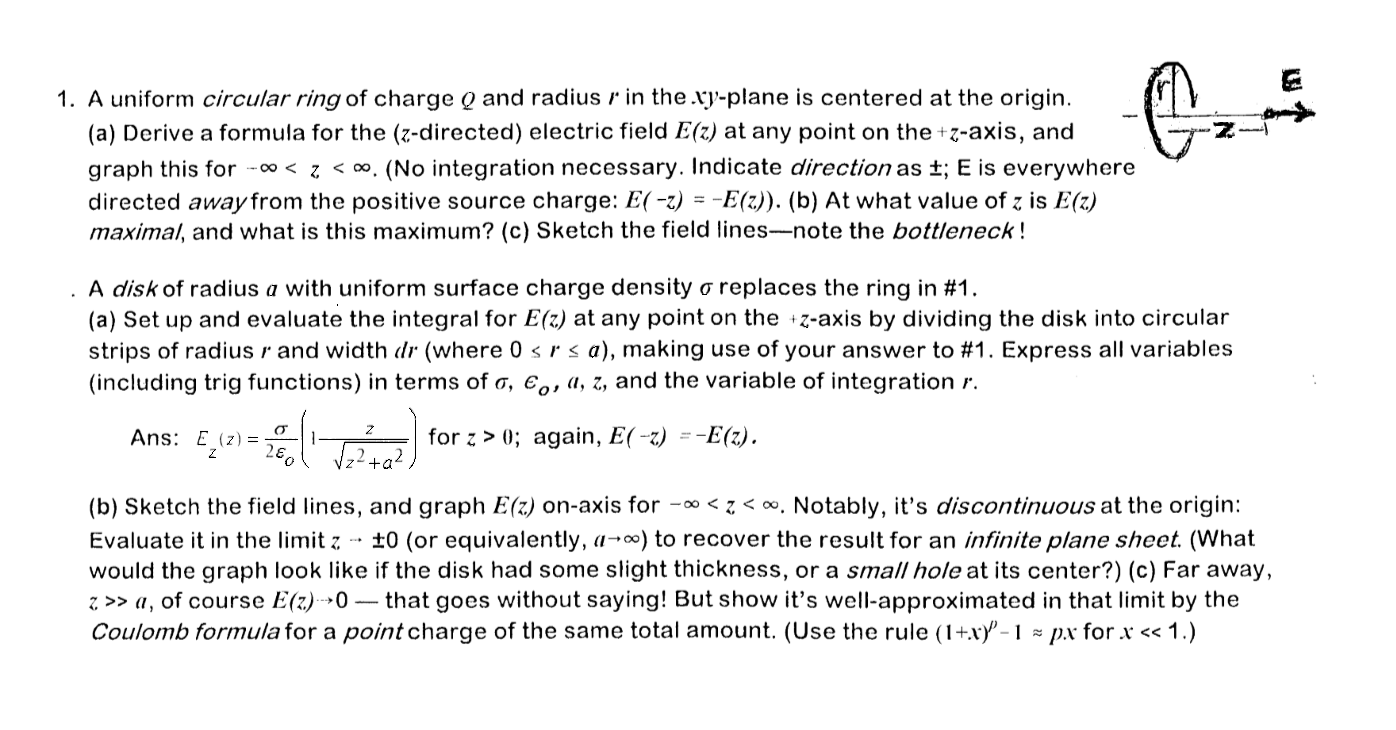 Solved A uniform circular ring of charge Q and radius r in | Chegg.com