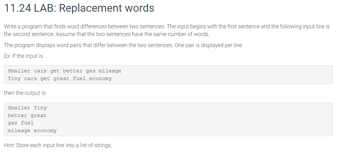 Solved 11 24 Lab Replacement Words Write A Program That Chegg