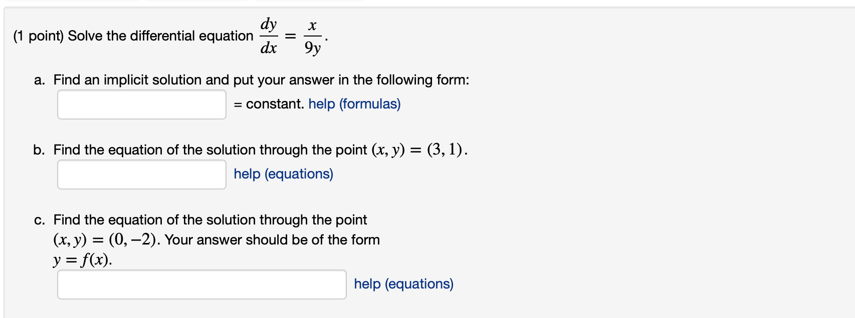 Solved H 1 Point Solve The Differential Equation Dy Dx Chegg Com