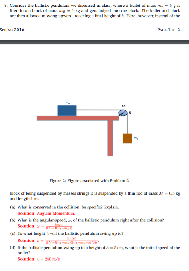Solved 3. Consider the ballistic pendulum we discussed in | Chegg.com