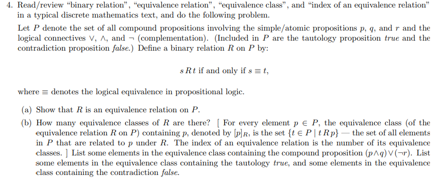 Solved 4. Read/review "binary Relation", "equivalence | Chegg.com