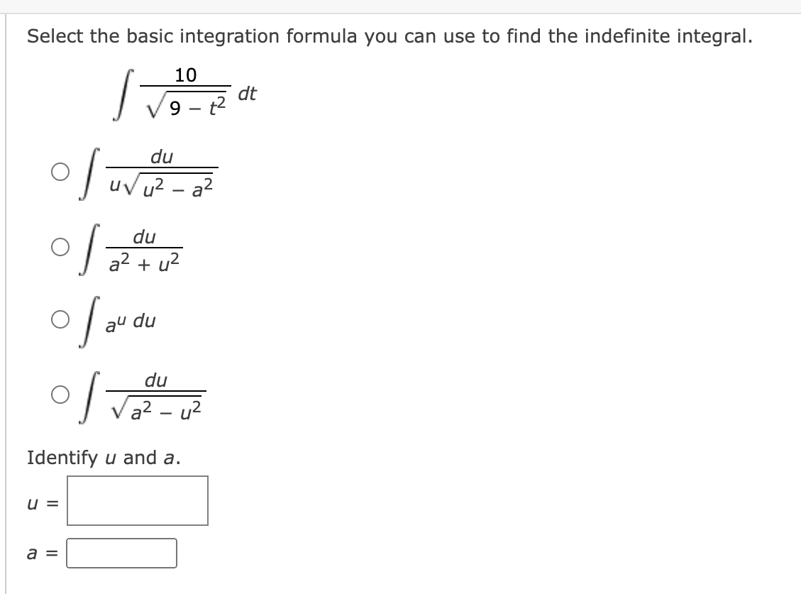 Solved Select the basic integration formula you can use to | Chegg.com