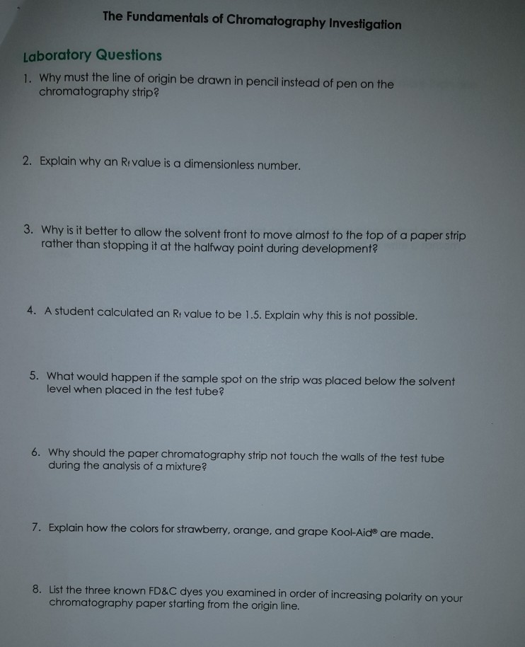 Solved The Fundamentals of Chromatography Investigation