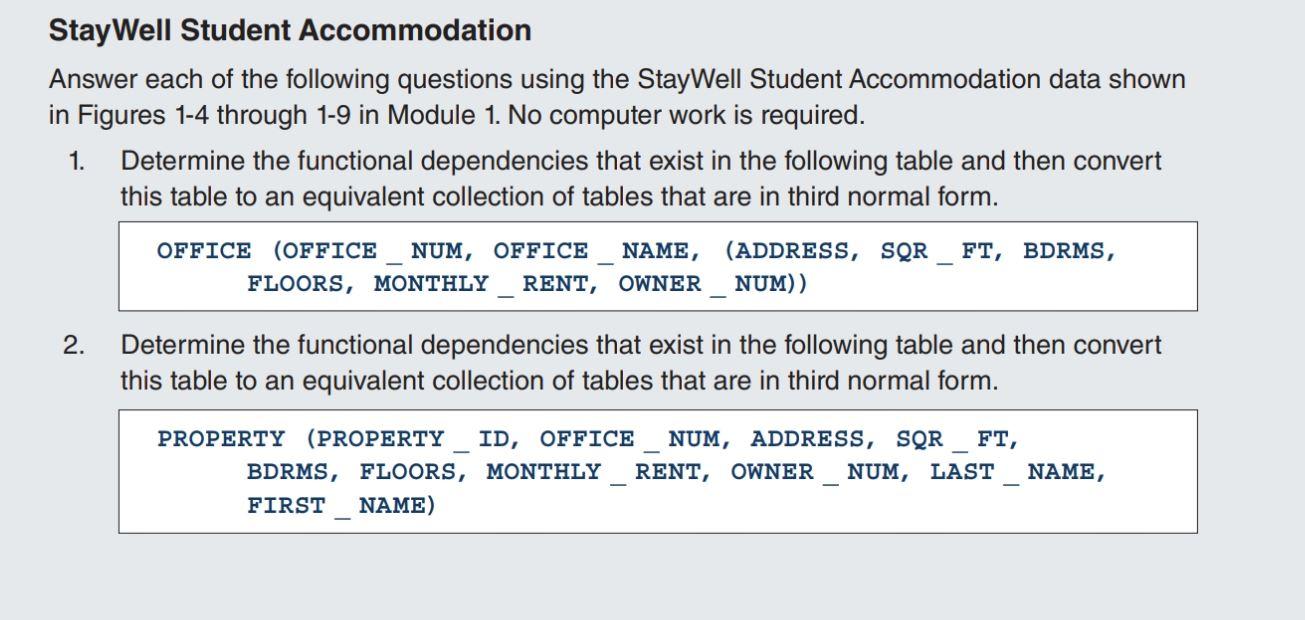 StayWell Student Accommodation Answer each of the | Chegg.com