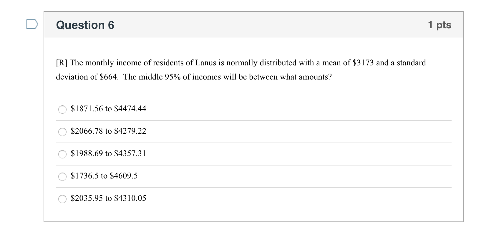 Solved Question 6 1 Pts [R] The Monthly Income Of Residents | Chegg.com