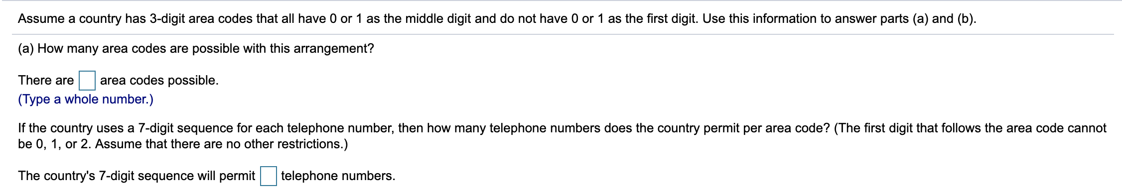 Solved Assume a country has 3-digit area codes that all have | Chegg.com