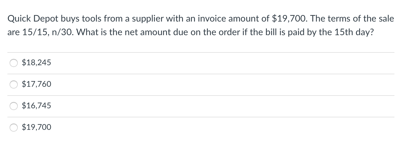 Solved Quick Depot buys tools from a supplier with an | Chegg.com