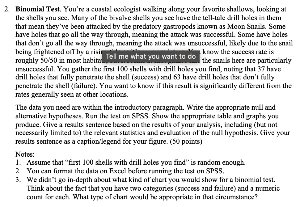 Solved a 2. Binomial Test. You're a coastal ecologist | Chegg.com