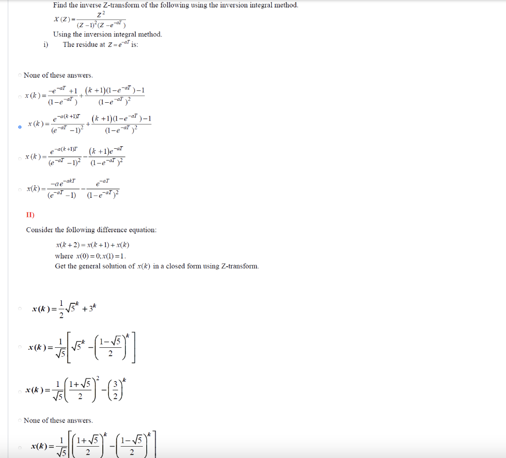 Solved Find The Inverse Z Transform Of The Following Using 5864