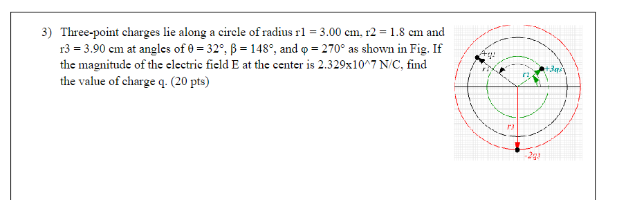 Solved Three Point Charges Lie Along A Circle Of Radius 7000