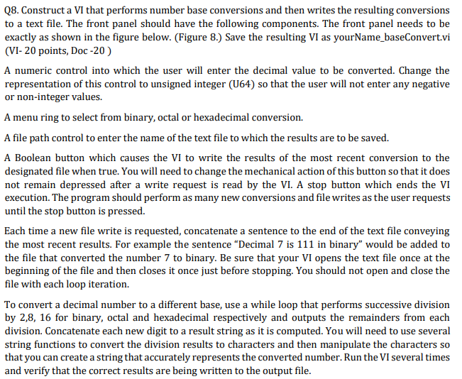 Q8. Construct a VI that performs number base | Chegg.com