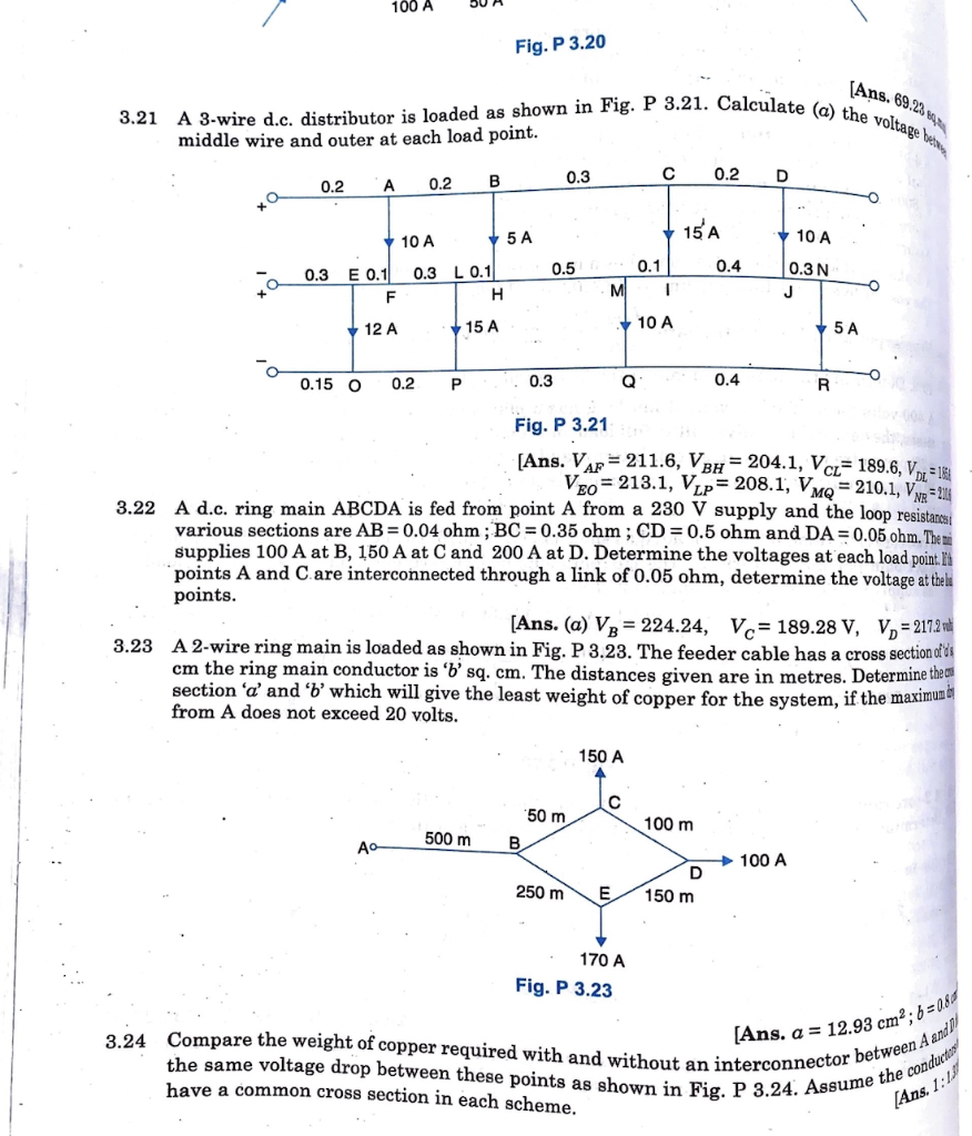 Solved 100 A Fig. P 3.20 Ans. 69.2284 3.21 A 3-wire d.c. | Chegg.com