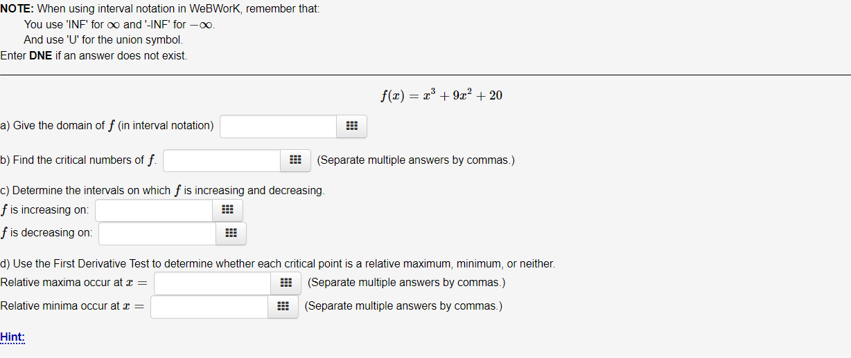 Solved NOTE: When using interval notation in WebWork, | Chegg.com