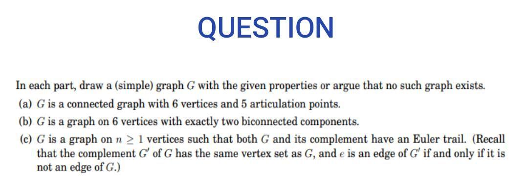 Solved QUESTION In each part, draw a (simple) graph G with | Chegg.com