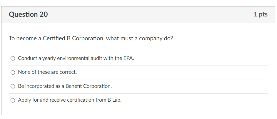 Solved Question 20 1 Pts To Become A Certified B | Chegg.com