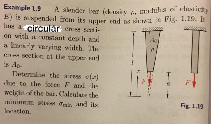 Solved Example 1.9 A slender bar (density , modulus of | Chegg.com