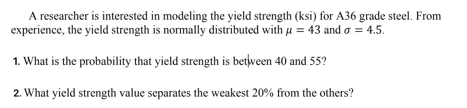 Yield Strength Sample Problem Solved A researcher is interested in modeling the yield | Chegg.com