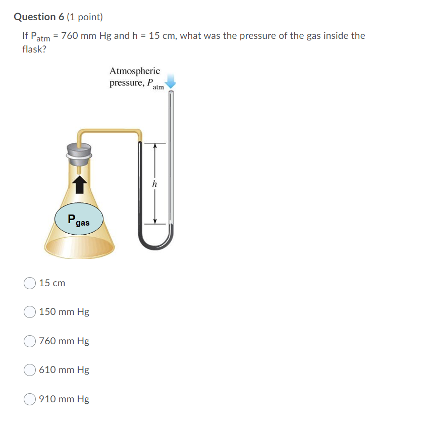 Solved Question 1 (1 point) If Patm is 760 mm Hg and Pgas