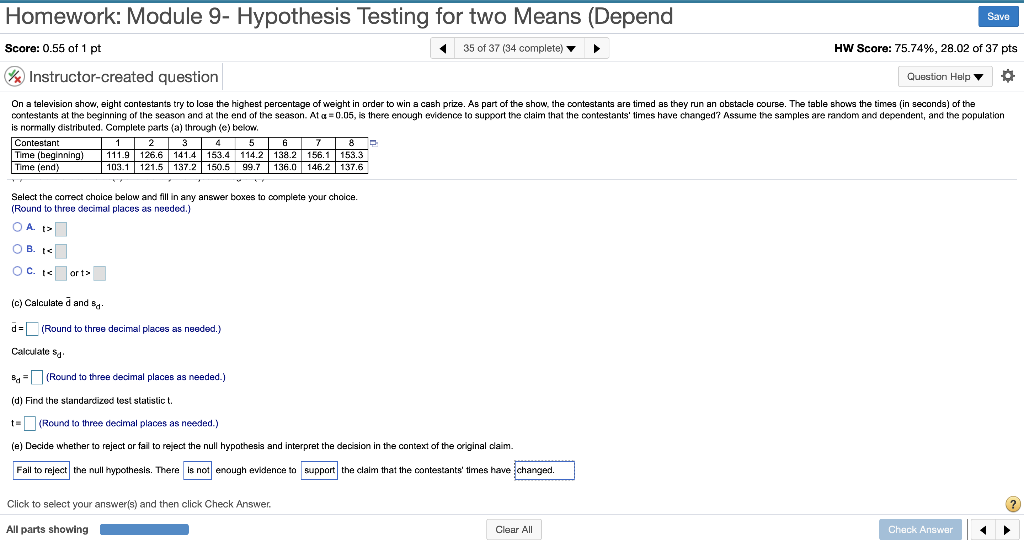 Solved Homework: Module 9- Hypothesis Testing for two Means | Chegg.com
