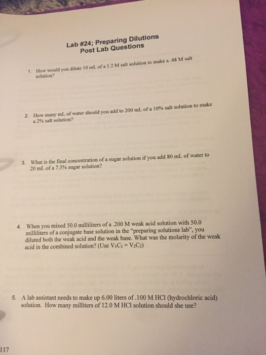 Solved Lab 24; Preparing Dilutions Post Lab Questions 1.