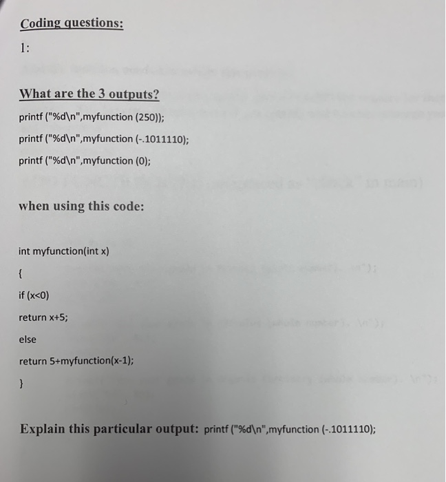 Solved Coding questions: What are the 3 outputs? printf | Chegg.com