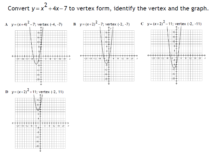 Solved 2 Convert Y X 4x 7 To Vertex Form Identify The Chegg Com