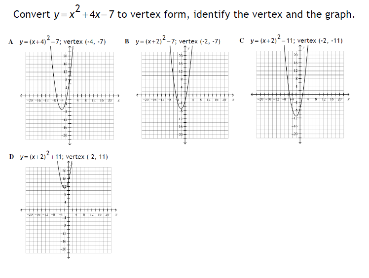 y x2 6x 7 in vertex form