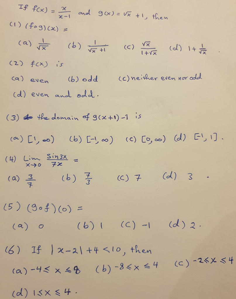 Solved If F X And Gox X 1 Then X 1 1 Fog X A Chegg Com