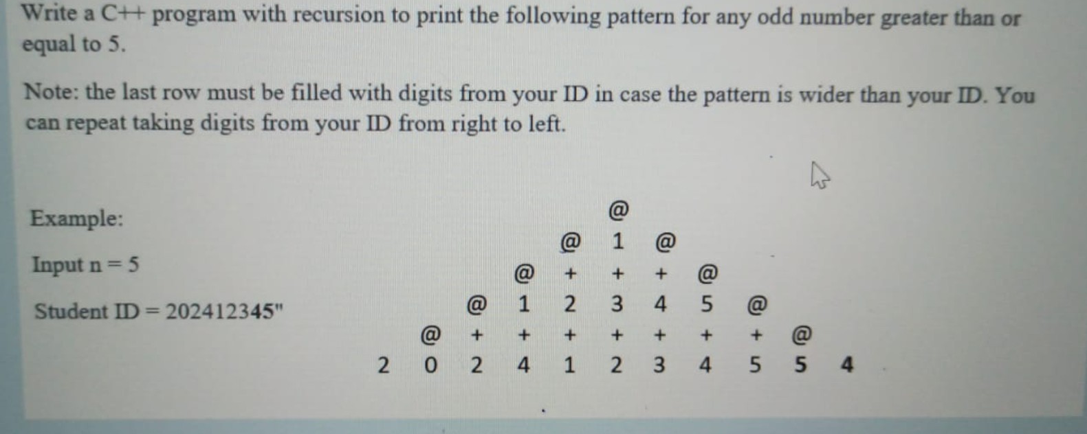 Solved Write a C++ ﻿program with recursion to print the | Chegg.com image.
