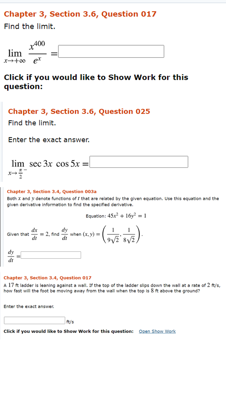Solved Chapter 3 Section 3 6 Question 017 Find The Limi Chegg Com